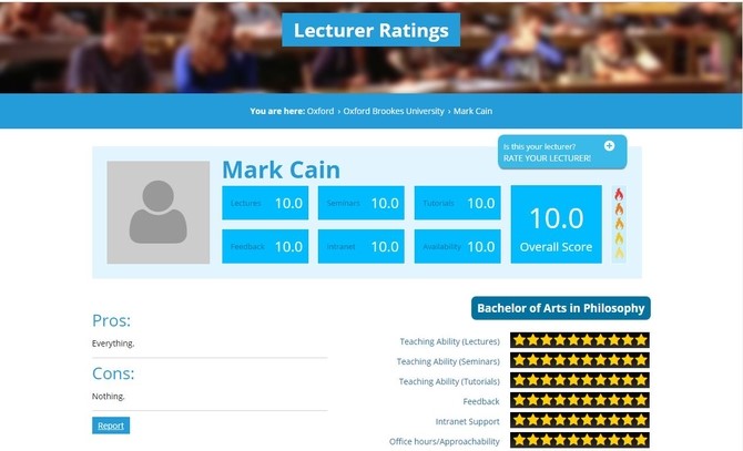 rate your lecturer review page